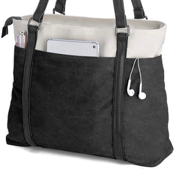 Black and White Canvas Tote Bag - New! - Laptop - Work - Fashion - Accessories - Picture 4 of 10